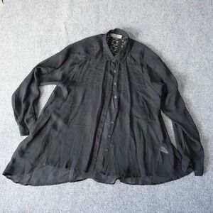 Buffalo David Bitton Black Viscose Sheer Button Down Blouse Top Lace Trim S‎